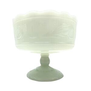 E O Brody Milk Glass Footed Bowl White Scalloped Edge Made in America 6.6"